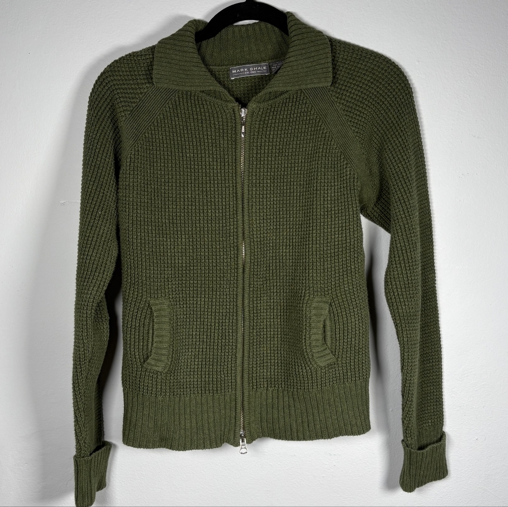 Mark Shale Olive Zip-Up Knit Sweater for Men 100% Cotton Size Large